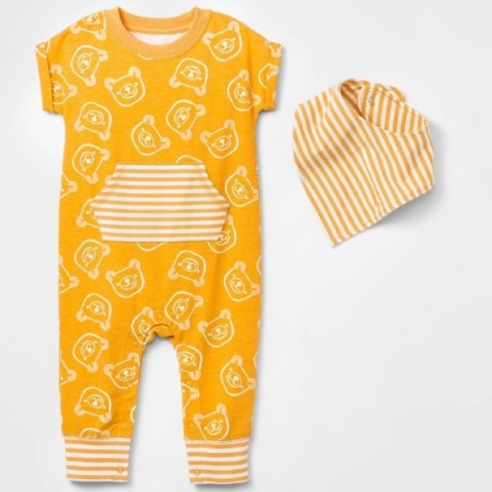 Cat & Jack Short Sleeve Yellow Bear Romper 18M